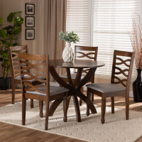 Baxton Studio Aspen-Grey/Walnut-5PC Dining Set Aspen Modern and Contemporary Grey Fabric Upholstered and Walnut Brown Finished Wood 5-Piece Dining Set